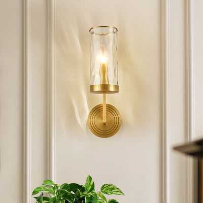 Nordic Luxury Textured Glass Cylinder Brass 1-Light Wall Sconce Lamp