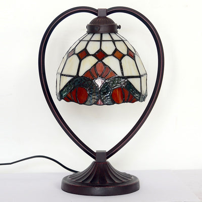 Traditional Tiffany Heart Zinc Alloy Stained Glass 1-Light Table Lamp For Bedroom