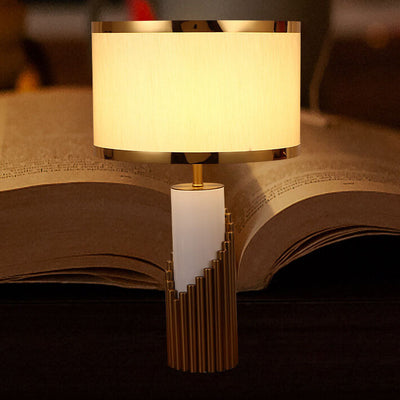 Modern Creative Fabric Lampshade Metal Cylindrical Base 1-Light Table Lamp