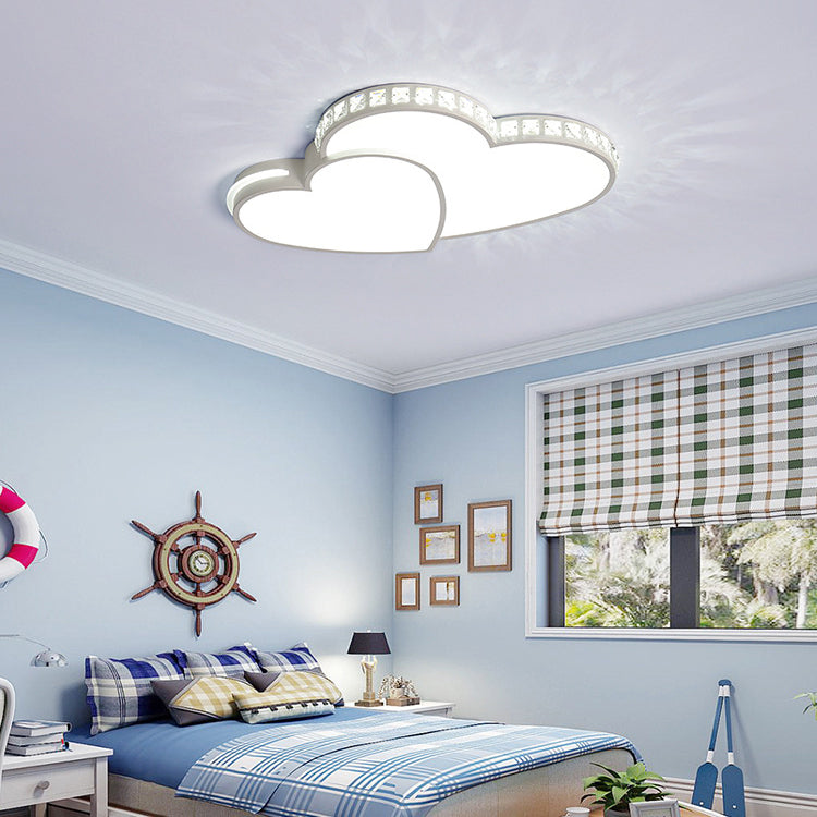 Modern Minimalist Heart Iron Crystal Acrylic LED Flush Mount Ceiling Light For Bedroom