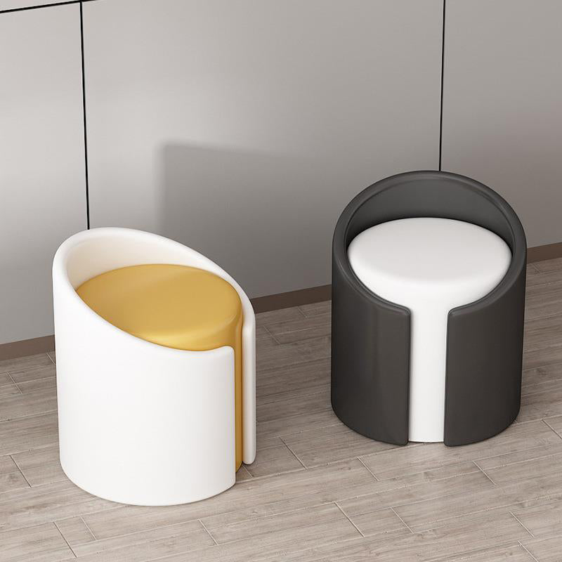 Modern Minimalist Leather Wood Sponge Round Cylinder Vanity Stool Backrest For Bedroom