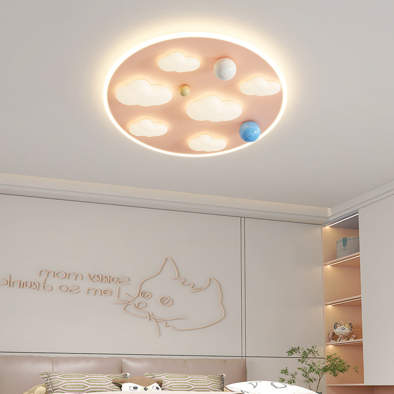 Contemporary Creative Kids Iron Acrylic Round Irregular Shape Mouse Cloud LED Flush Mount Ceiling Light For Bedroom