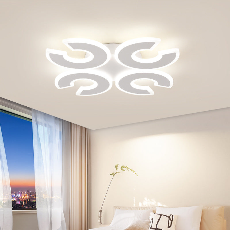 Modern Minimalist Line Square Round Iron Acrylic LED Semi-Flush Mount Ceiling Light For Bedroom