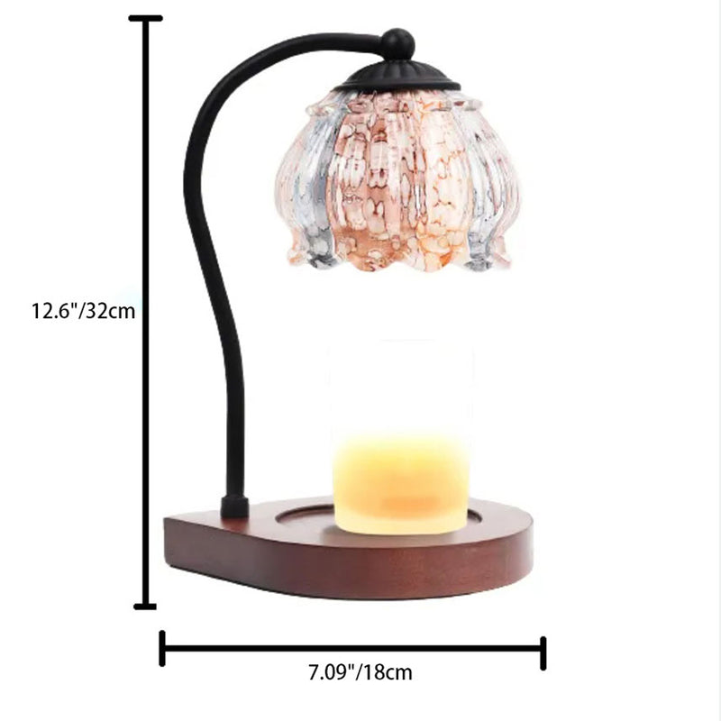 Contemporary Scandinavian Flower Wood Iron Glass 1-Light Aromatherapy Wax Melting Table Lamp For Bedroom