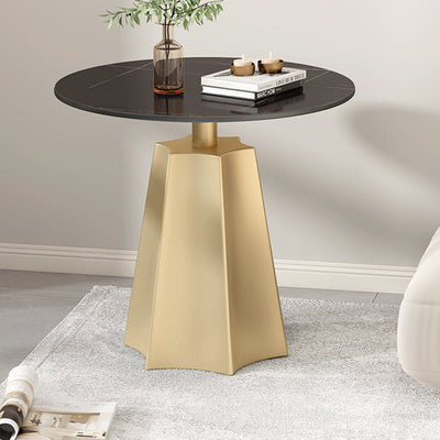 Modern Simplicity Round Hexagon Slate Carbon Steel End Table 1-Tray For Living Room