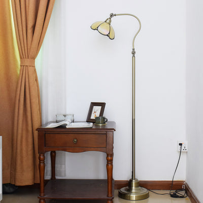 Traditional Tiffany Floral Iron Glass 1-Light Standing Floor Lamp For Bedroom