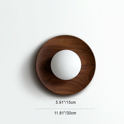 Modern Minimalist Round Glass Wood 1-Light Wall Sconce Lamp For Bedroom