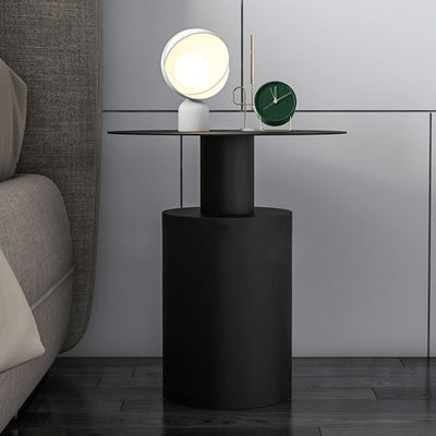 Modern Minimalist Round Cylinder Iron Nightstand 1-Tray For Bedside