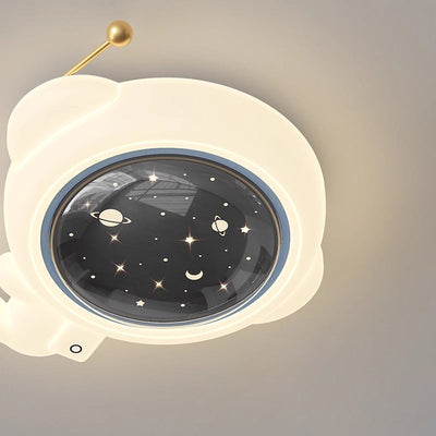 Modern Art Deco Kids Iron PE Astronaut Round LED Flush Mount Ceiling Light For Bedroom