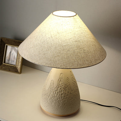 Traditional Japanese Dome Clay Fabric 1-Light Table Lamp For Living Room