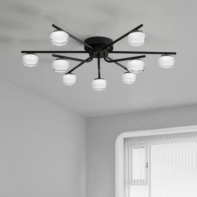 Modern Minimalist Acrylic Copper Round Branch LED Semi-Flush Mount Ceiling Light For Living Room