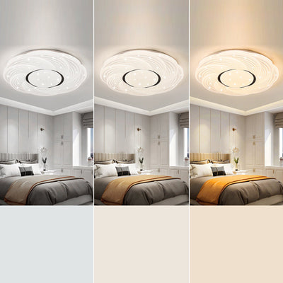 Modern Minimalist Cream Round Petal Iron Acrylic LED Flush Mount Ceiling Light For Bedroom