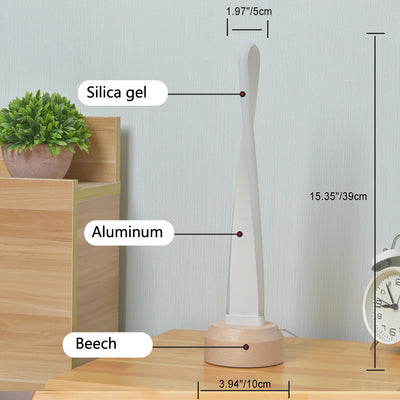 Traditional Japanese Elliptical Spiral Strip Beech Aluminum Silica LED Table Lamp For Bedside