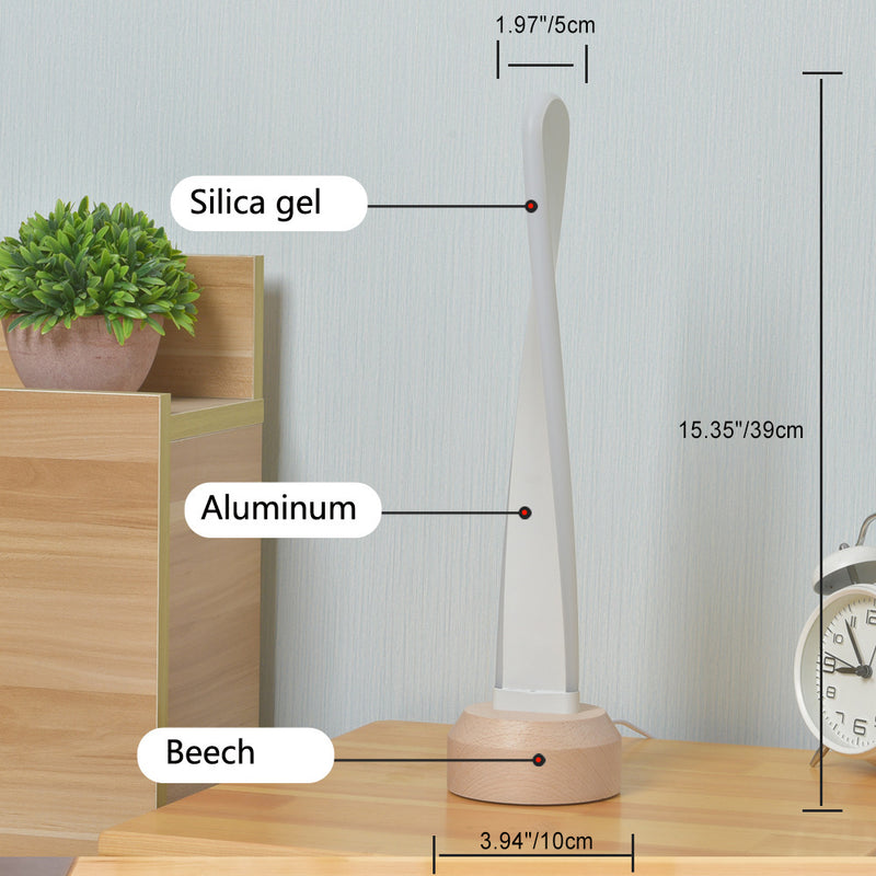 Traditional Japanese Elliptical Spiral Strip Beech Aluminum Silica LED Table Lamp For Bedside