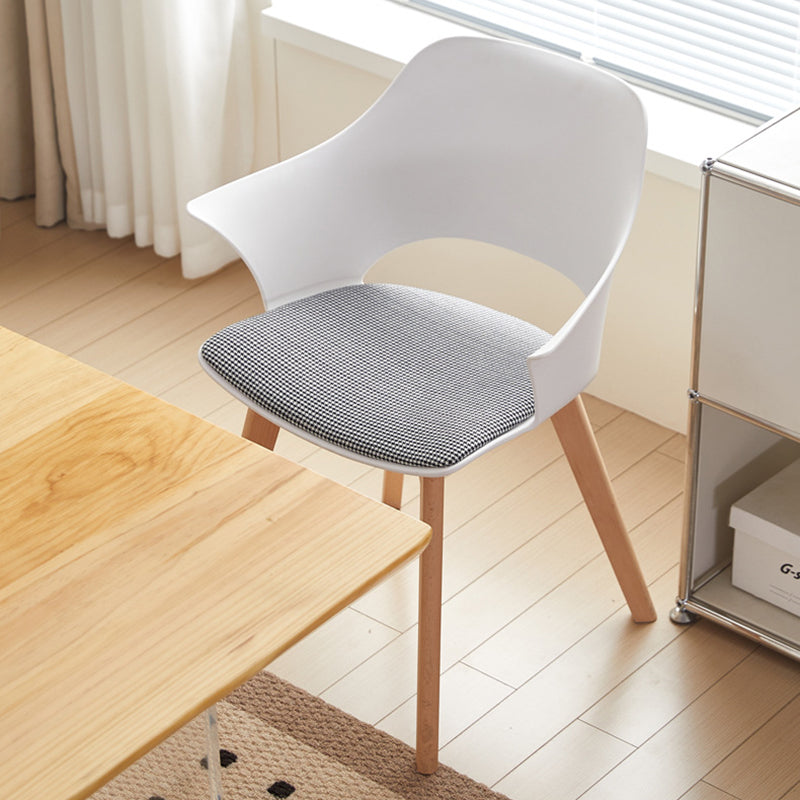 Contemporary Nordic Curved Plastic Wood Legs Dining Chair Backrest Armrest For Dining Room