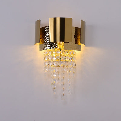 Modern Luxury Gold Stainless Steel Crystal Tassel 2-Light Wall Sconce Lamp For Living Room