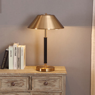 Modern Mid-Century Iron Round Drum 2-Light Table Lamp For Study