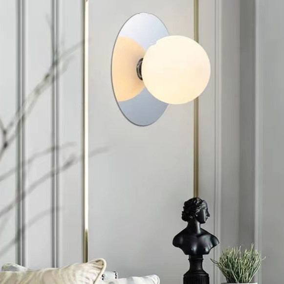 Modern Minimalist Round Orb Iron Glass 1-Light Wall Sconce Lamp For Living Room