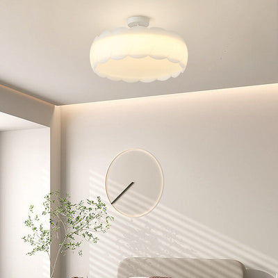 Modern Minimalist Cream Round Lace Hardware PE LED Semi-Flush Mount Ceiling Light For Bedroom