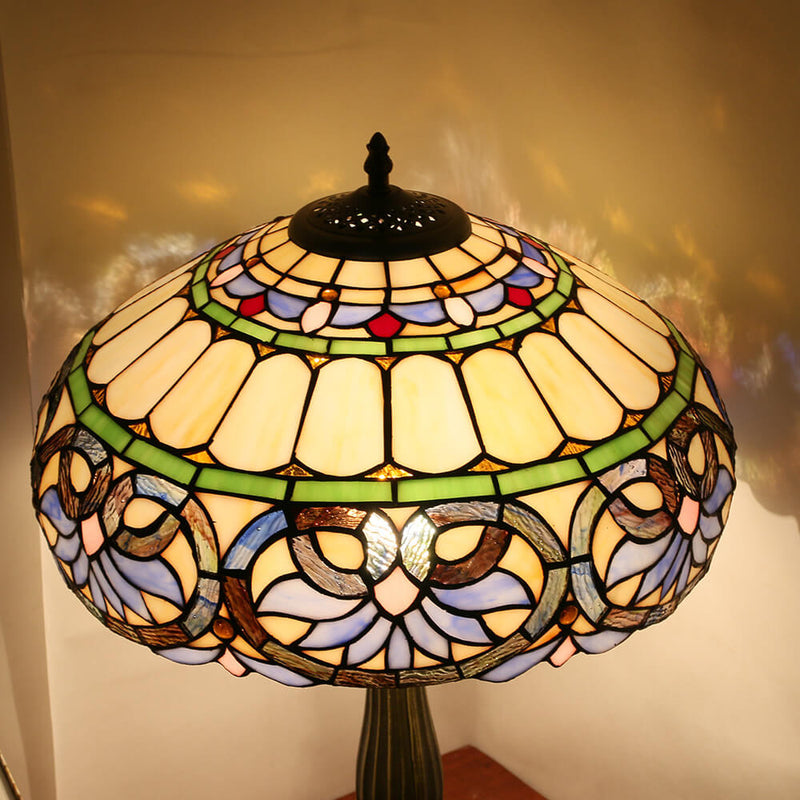 Mediterrane Vintage Tiffany Glasmalerei 1-flammige Tischlampe 