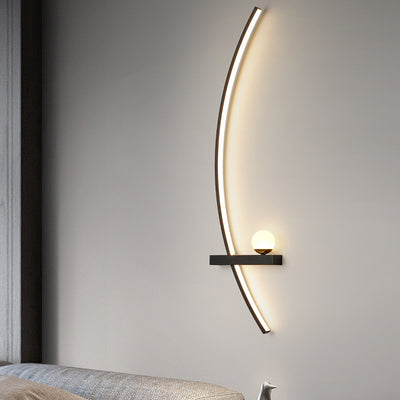 Modern Minimalist Curved Long Rectangular Spherical Iron Silicone LED Wall Sconce Lamp For Bedroom