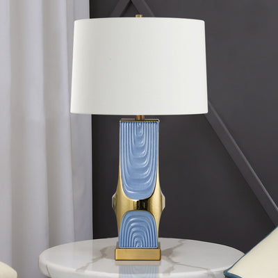 Modern Light Luxury Plated Ceramic Column Fabric 1-Light Table Lamp