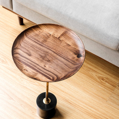 Modern Minimalist Round Wood Metal End Table For Living Room