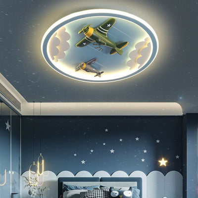 Contemporary Creative Cartoon Fighter Unicorn Resin Acrylic LED Kids Flush Mount Ceiling Light For Bedroom