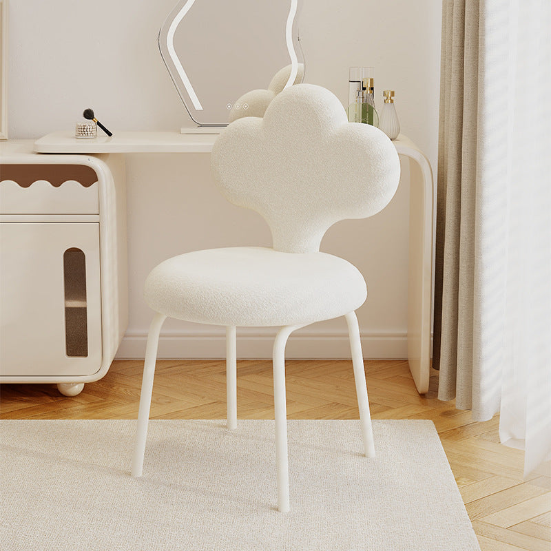 Contemporary Creative Cloud Shape Lambswool Upholstered Swivel Vanity Stool Backrest For Bedroom