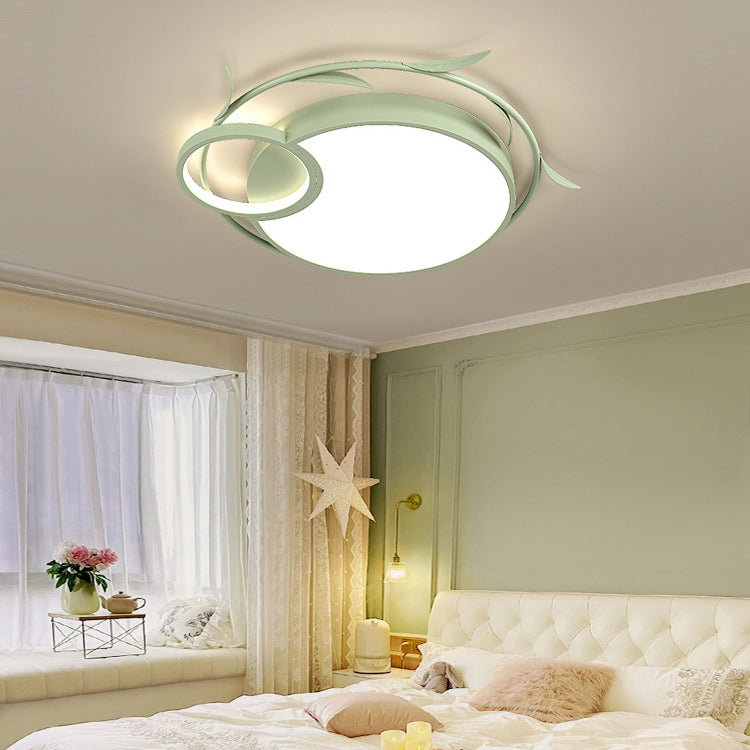 Modern Art Deco Iron Acrylic Square Round Leave LED Flush Mount Ceiling Light For Bedroom