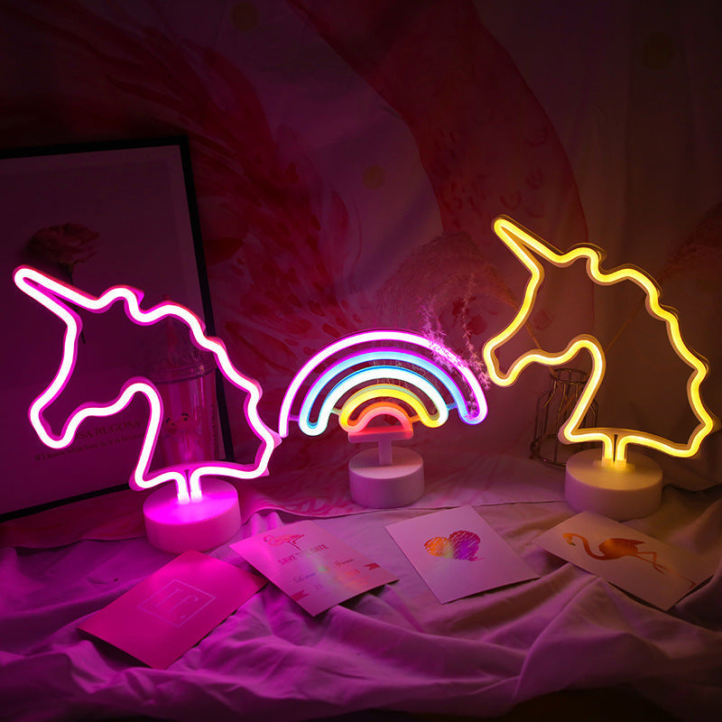 Contemporary Creative Rainbow Unicorn Plastic Acrylic LED Table Lamp For Bedroom