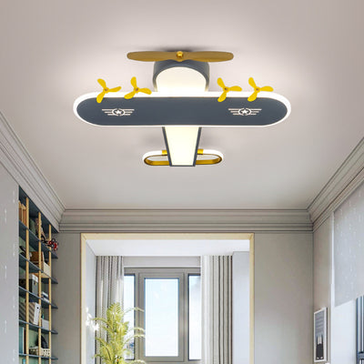 Contemporary Creative Kids Airplane Iron LED Flush Mount Ceiling Light For Bedroom