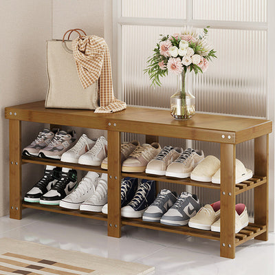 Modern Minimalist Rectangle Heather Bamboo Shoe Storage 2-Shelf For Entryways