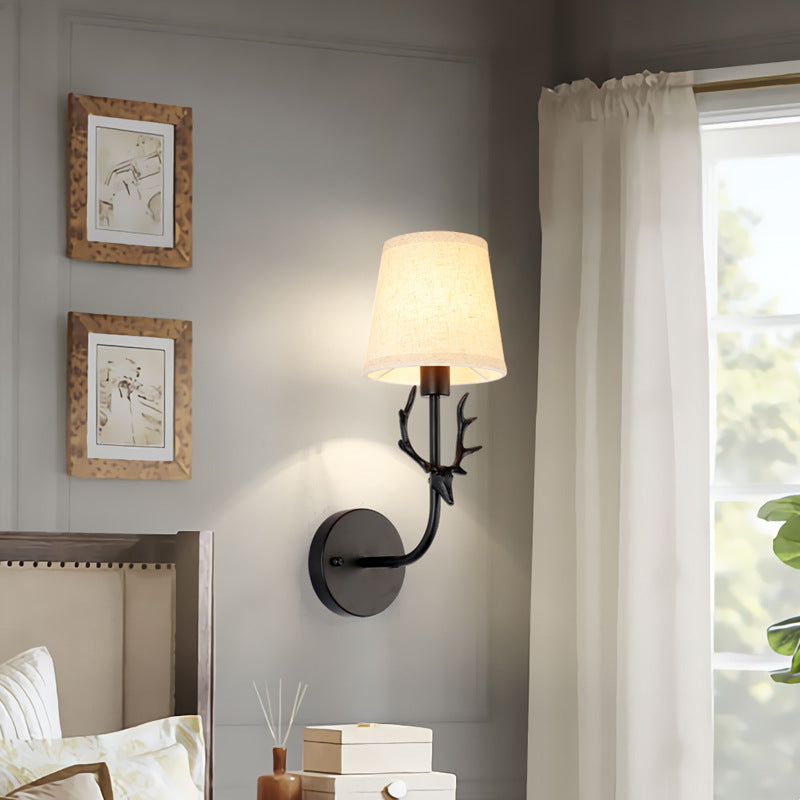 Contemporary Nordic Cylinder Deer Horn Iron Fabric 1-Light Wall Sconce Lamp For Bedside