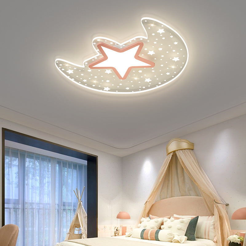 Contemporary Creative Star Moon Aluminium Acrylic LED Flush Mount Ceiling Light For Bedroom