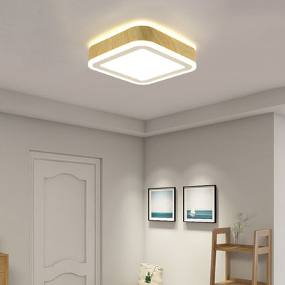 Modern Minimalist Round Square Wood Grain Hardware Acrylic LED Flush Mount Ceiling Light For Living Room