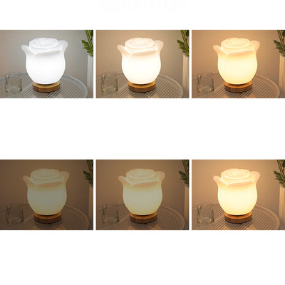 Modern Simplicity Flower Polyethylene Wooden LED Table Lamp For Bedroom