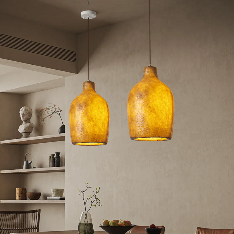 Traditional Japanese Fiberglass Iron Bottle Round 1-Light Pendant Light For Dining Room