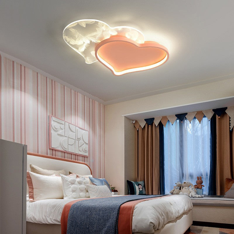 Contemporary Creative Love Feather Iron Acrylic LED Flush Mount Ceiling Light For Bedroom