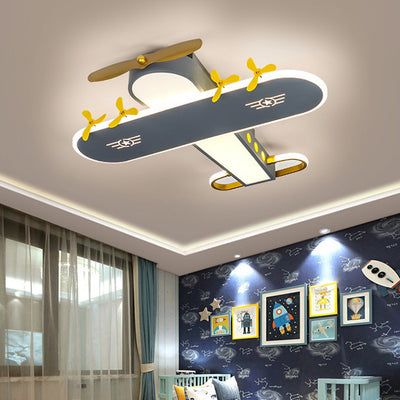 Contemporary Creative Kids Airplane Iron LED Flush Mount Ceiling Light For Bedroom