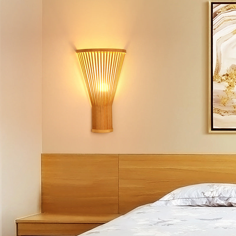 Traditional Japanese Tapered Bamboo 1-Light Wall Sconce Lamp For Bedroom