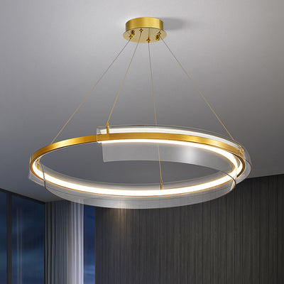 Contemporary Nordic Round Square Tube Metal Acrylic LED Chandelier For Living Room