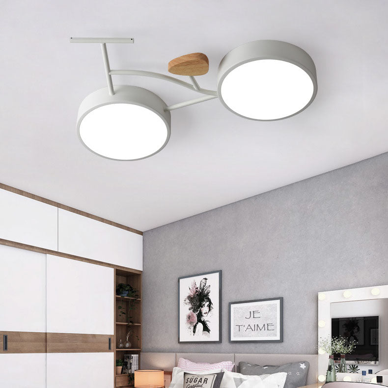 Contemporary Creative Bicycle Acrylic Wood LED Kids Flush Mount Ceiling Light For Living Room