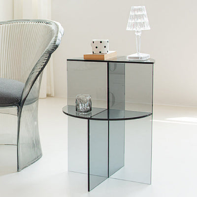 Contemporary Scandinavian Acrylic Semicircle End Table 2-Tier For Living Room