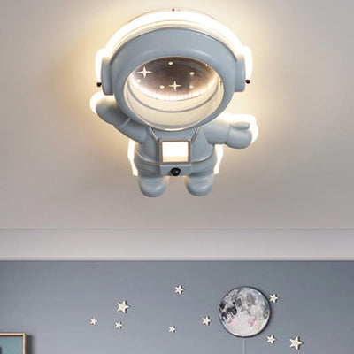 Contemporary Creative Kids Metal Acrylic Resin Astronaut Flush Mount Ceiling Light For Bedroom