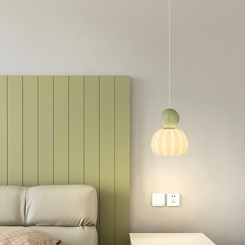 Contemporary Simplicity Pumpkin PE Shade Iron Ball LED Pendant Light For Bedroom