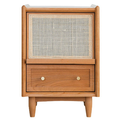 Contemporary Retro Square Solid Wood Nightstand 2-Drawer For Bedroom