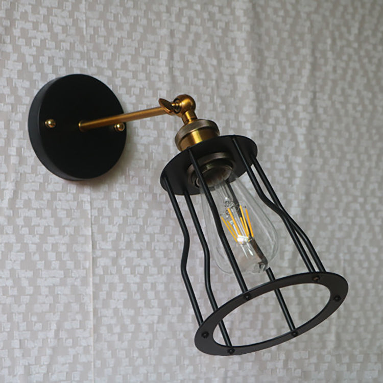 Contemporary Industrial Round Iron Cage 1-Light Wall Sconce Lamp For Living Room