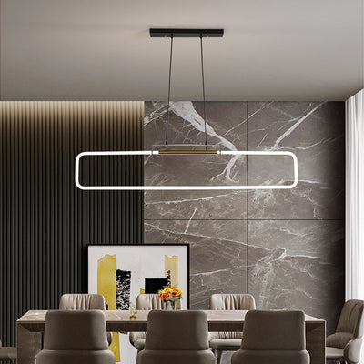 Modern Minimalist Iron Acrylic Rectangular Strip LED Island Light Chandeliers For Dining Room