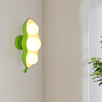 Contemporary Creative Resin Glass Pea Pod Design 3-Light Wall Sconce Lamp For Bedroom